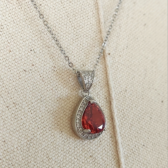 NWT Ryze Ruby Ice Cubic Zirconia .925 Sterling Silver 18" Teardrop Necklace - Picture 5 of 10